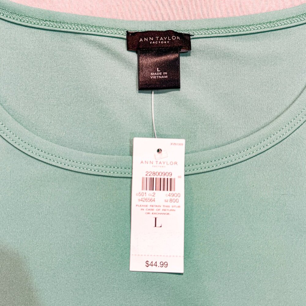 NWT Ann Taylor Factory Pocket Tank Shell Aqua/Teal Scoop Neck Women's Size L - Picture 3 of 7